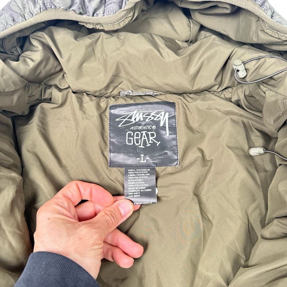 Stüssy Authentic Gear Puffer Thermolite Jacket Paisley Bandana Camo Green Mens L - Picture 5 of 9